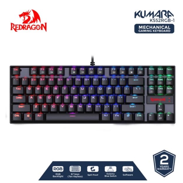 KEYBOARD GAMING MECHANICAL REDRAGON KUMARA K552 HITAM PUTIH RGB