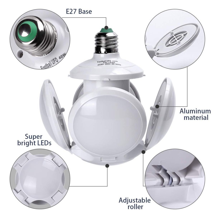 Lampu Bohlam LED Football 40W E27 Lipat Fan Blade Bulb White Lamp Putih Unik Ufo 40 Watt Sepak Bola Unik