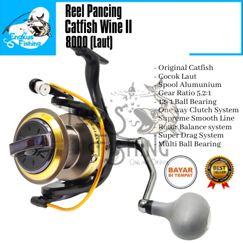 Reel Pancing Catfish Wine II 8000 Laut (12+1Bearing) One Way Murah - Engkus Fishing