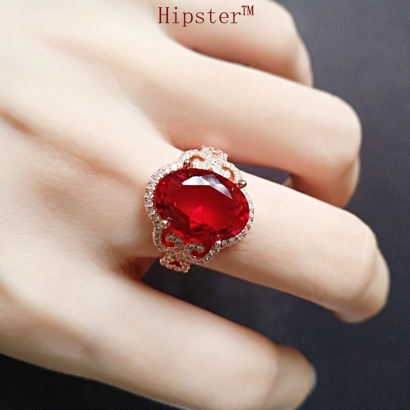 Hot Sale Elegant Temperament Entry Lux Rose Gold Inlaid Ruby Adjustable Ring