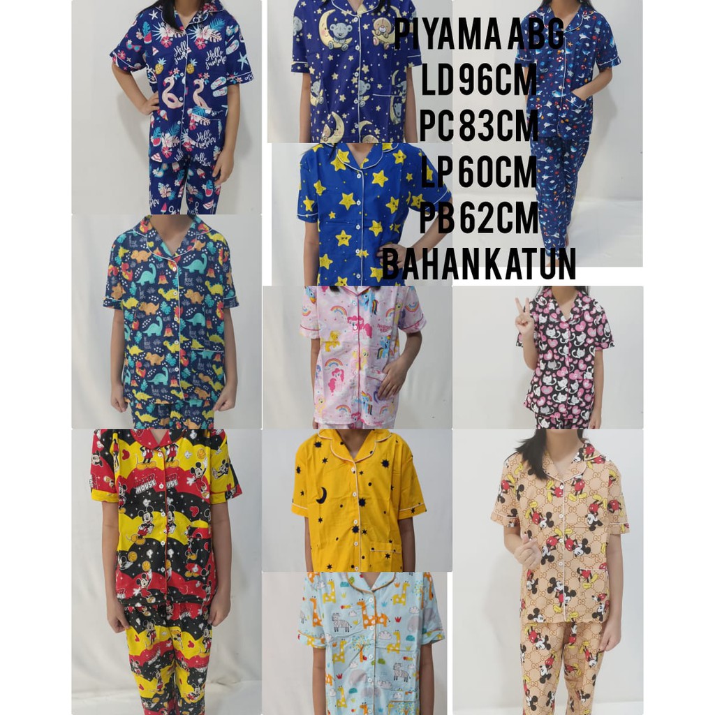 baju tidur piyama ABG remaja / lengan pendek celana panjang ld 96cm / bahan katun / motif karakter