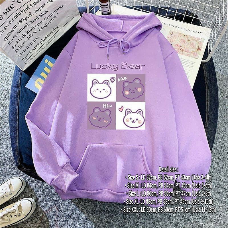 Sweater Hoodie Anak Perempuan Usia 3-4thn 5-6thn 7-8thn 9-10thn -11-12 thn Cinnamorol dan lucky bear