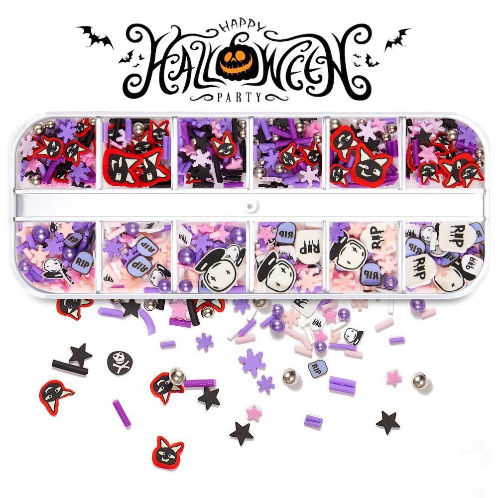 AUGUSTINA Agustina Halloween Kuku Serpihan Kerangka Warna Campur DIY Nail Art Perhiasan Tanah Liat Lembut Labu Kuku Serpihan Slice