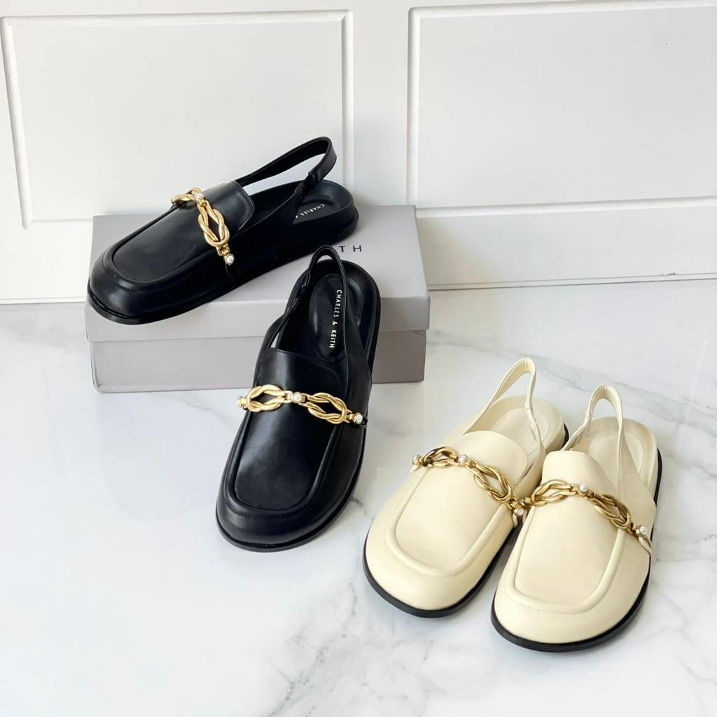 CNK Beaded Chain-Embellished Slingback Loafers (CKS422)