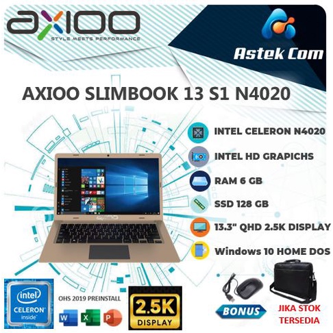 AXIOO SLIMBOOK 13 S1 N4020 6GB 128SSD DOS 13.3QHD 2.5K BRW