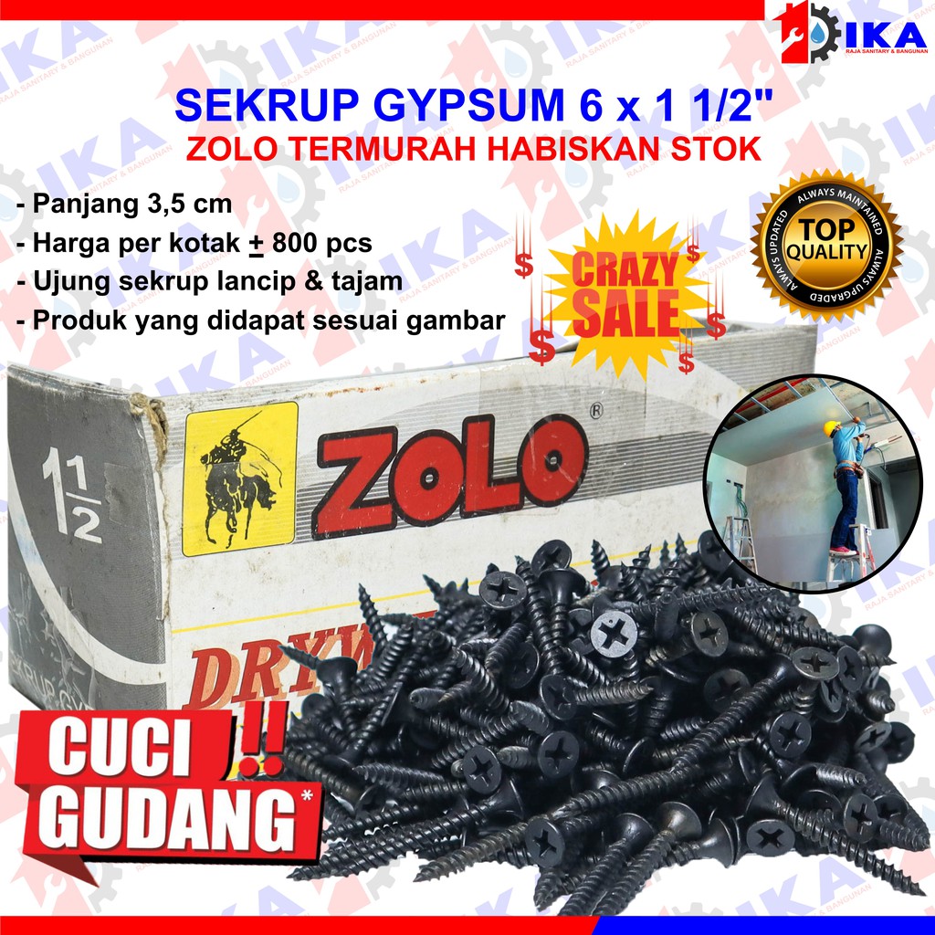 Cuci Gudang Skrup Gypsum Gipsum Hitam ZOLO 6 X 11/2&quot; inch Harga 1 kotak Murah Terbatas