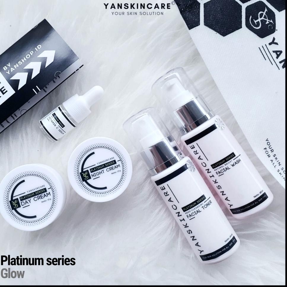 ☜ PAKET 5 ITEM STEP 2 SKINCARE PLATINUM SERIES SKIN CARE UNTUK FLEK ACNE DAN GLOWING BY YANSKINCARE 