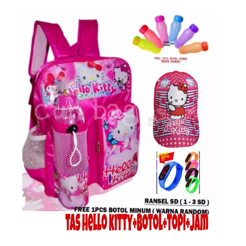 tas hellokitty set+topi+botol+jam tangan