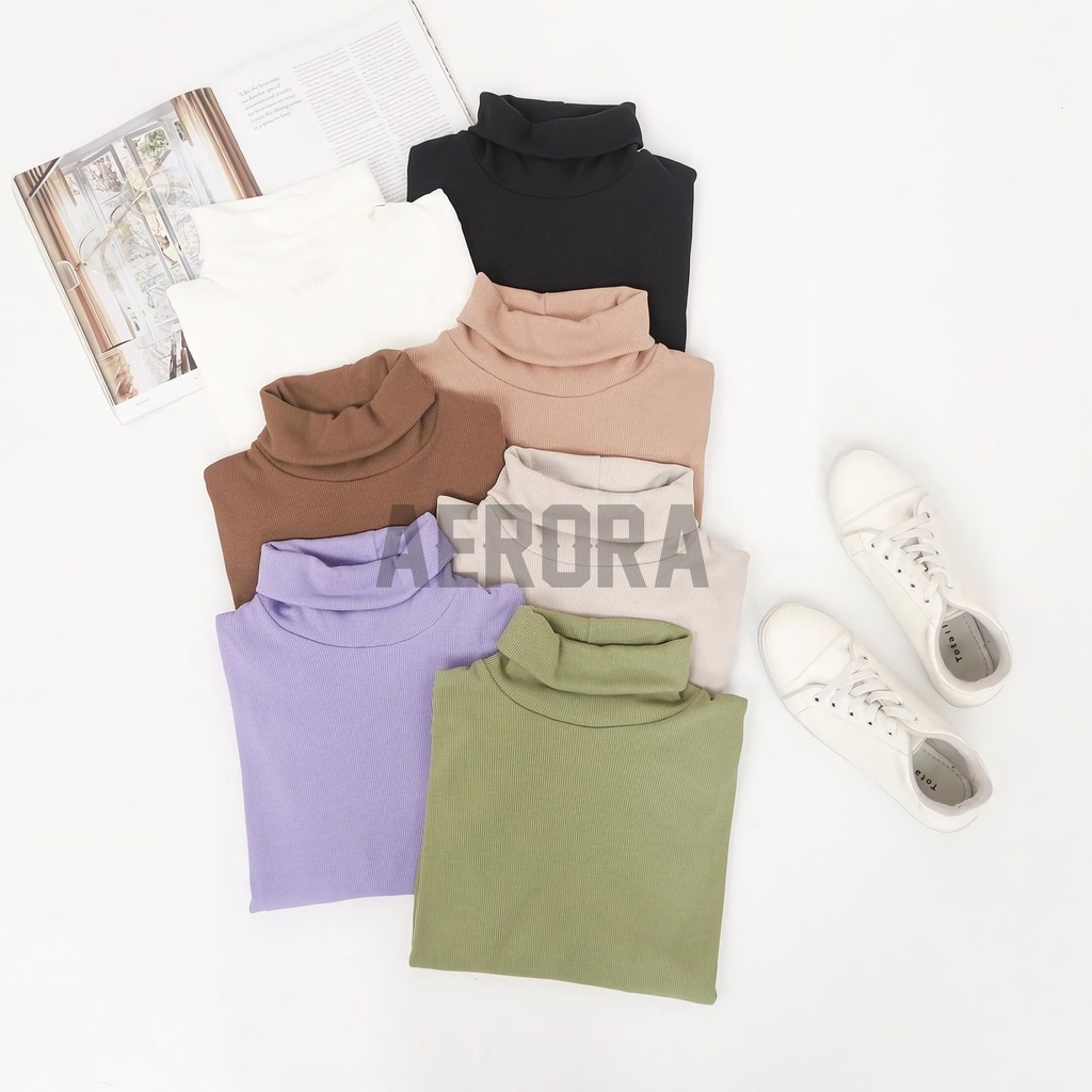 Baju Atasan Kaos Turtleneck Turtle neck Knit Lengan Panjang Wanita Dan Pria Kerah Tinggi Organik Cotton Rib Mix Nylon Premium Tebal Adem