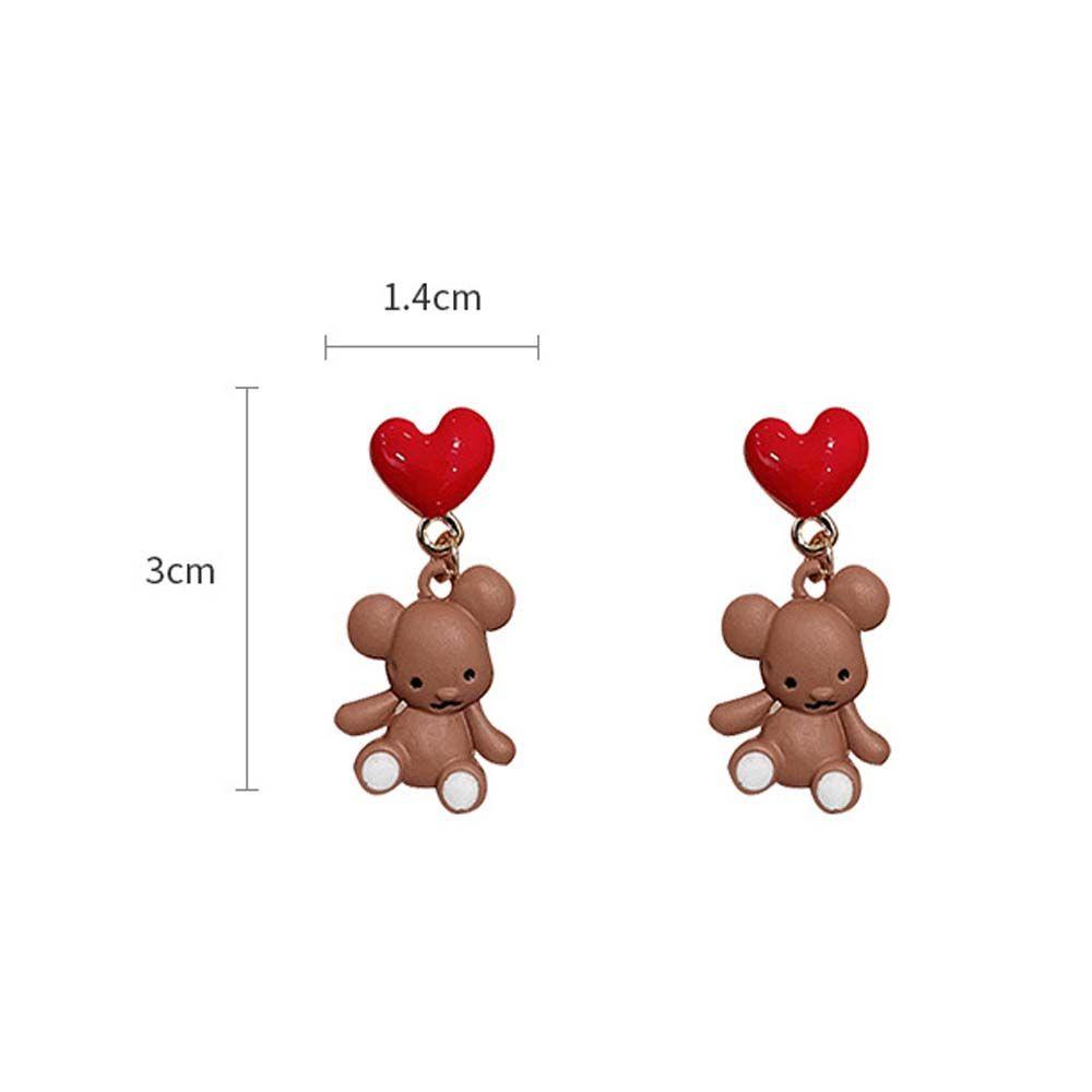 Mxbeauty Bear Stud Earring Minimalis Temperamen Wanita Hitam Kotak Putih Kartun Gadis Gaya Korea Earrings