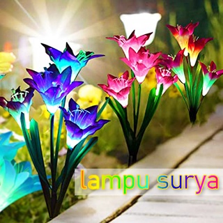 Tahan Air 7 Warna Mengubah Lampu Lily Surya Lampu Taman Luar Ruangan Bunga Lily LED untuk Dekorasi Taman Surya Dekorasi