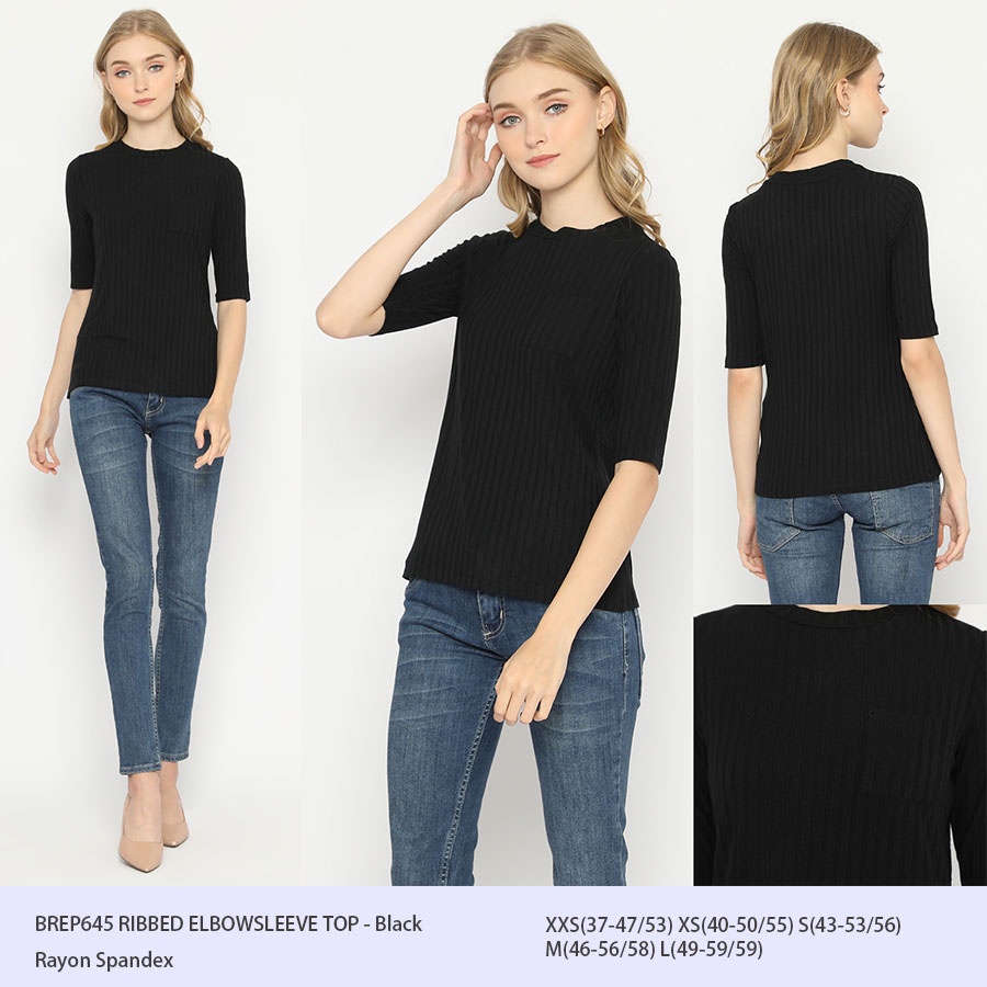 BLOUSE WANITA BREP645 RIBBED ELBOWSLEEVE TEE-3