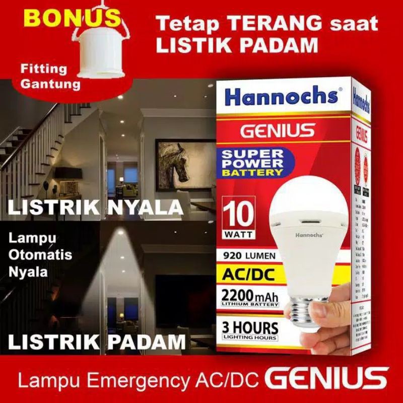 Bohlam LED Emergency AC/DC Hannochs Genius 6W/8W/10W/12W/15W