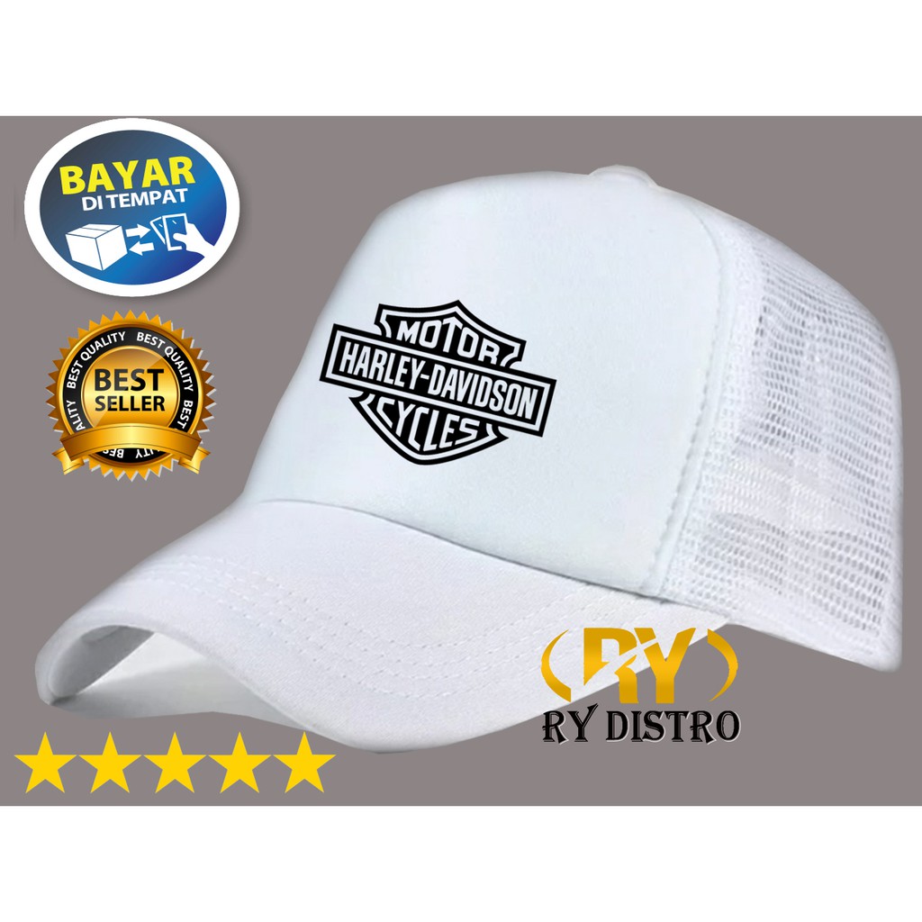 COD ...  Topi Jaring Trucker Harly Motif Hitam / Topi Keren / Topi Baseball / Ry Distro