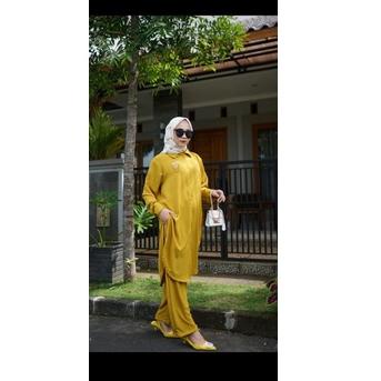 Get It Now BISA COD TIARA ONESET ONE SET TUNIK POLOS HITAM PUTIH SETELAN LONG TUNIC SETCEL CRINCKLE 