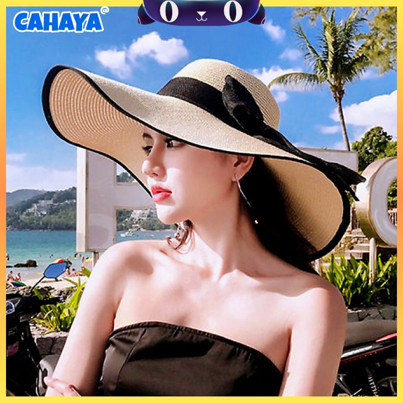 Topi Pantai Lebar Bahan Raffia Premium List Hitam / Topi Pantai Lebar / Topi Pantai lipat CAHAYA T92