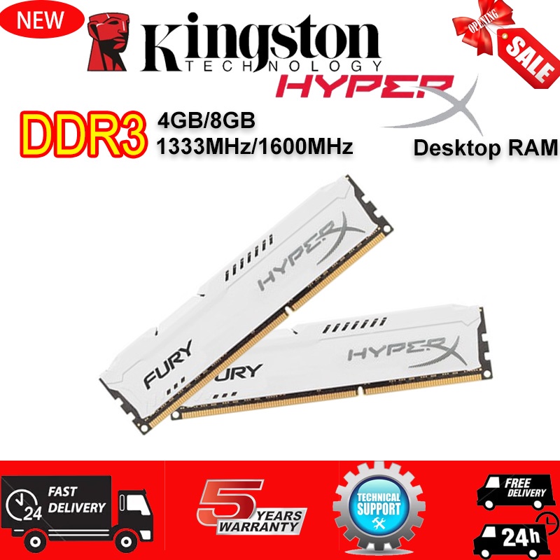 Kingston HyperX DDR3 Memory RAM DDR3 4GB 8GB 1600MHz PC3 12800 240pin DIMM 1.5V Warna Putih