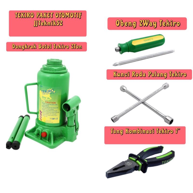 Tekiro Paket Otomotif Dongrak Botol + Kunci Roda Palang + Obeng 2way + Tang Kombinasi Tekiro