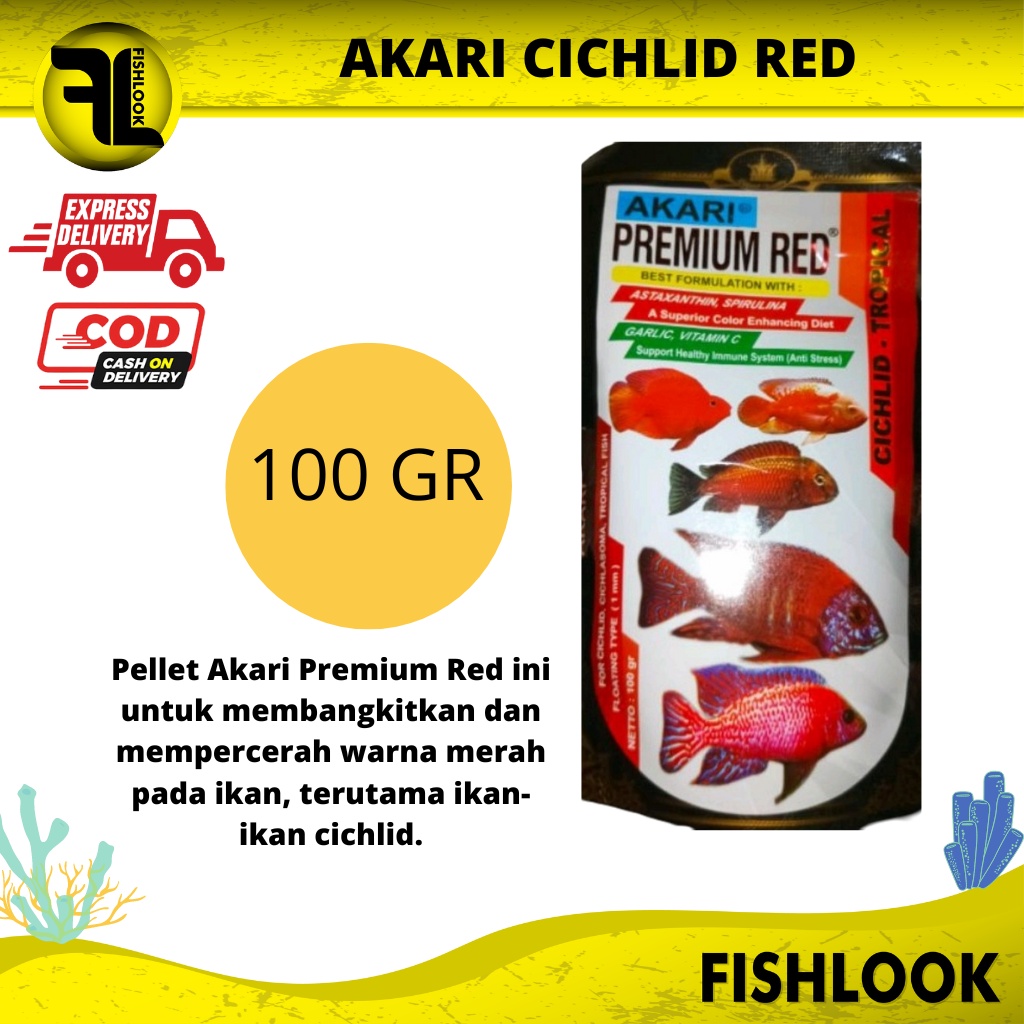 AKARI PREMIUM RED PAKAN IKAN CICHLID TROPICAL 100 GRAM