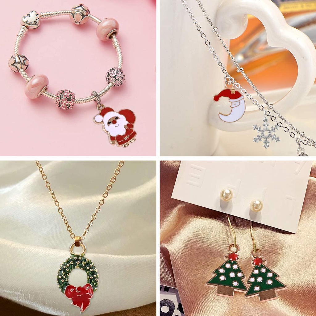 [Christmas Products] 1Set Mixed Christmas DIY Jewelry Bracelet Earrings Necklace Enamel Pendants Ornament