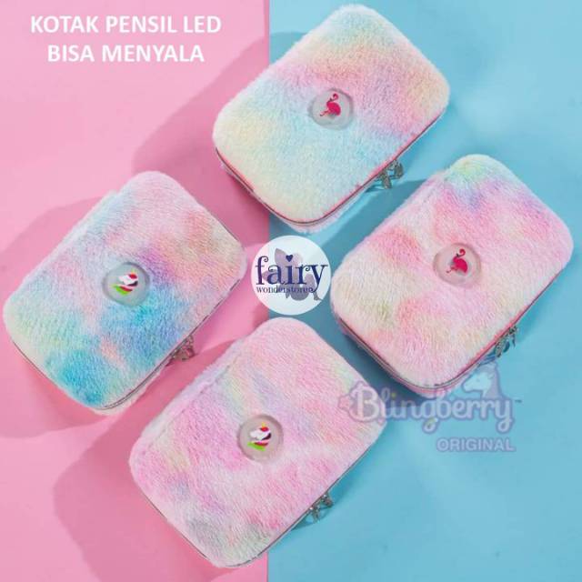 KOTAK PENSIL TEMPAT PENSIL PENCIL CASE UNICORN BULU LAMPU LED BISA NYALA HARDTOP HARDCASE SP SMIGGLE