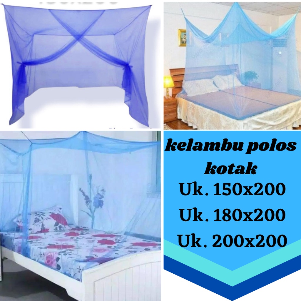 kelambu tidur polos gantung/klambu tempat tidur/selambu nyamuk warna biru kotak tanpa renda murah