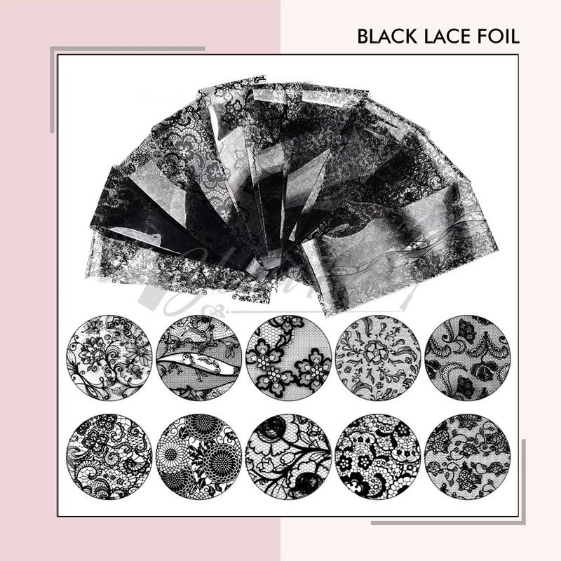 Lace transfer foil 20pcs black / white sticker foil renda nail art putih hitam