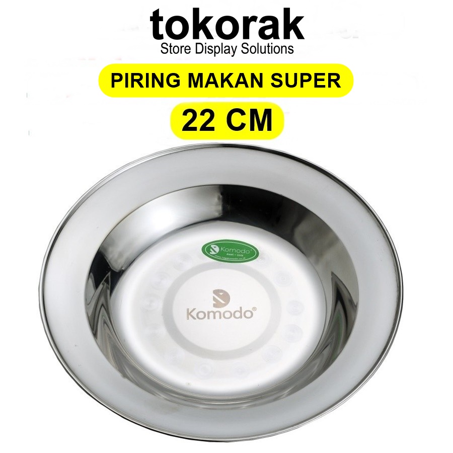 PIRING MAKAN STAINLESS STEEL SUPER TEBAL PREMIUM KOMODO UKURAN 22 CM