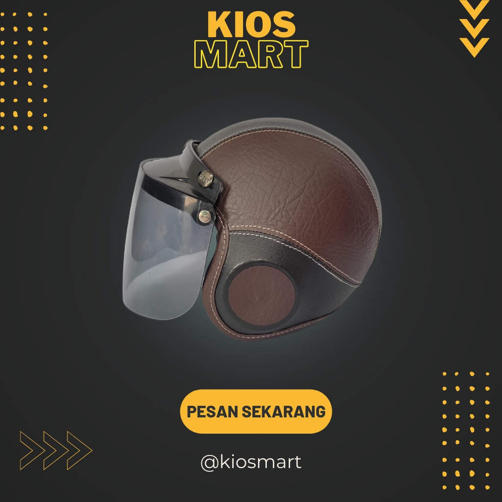 helm bogo anak polos kaca flat   retro anak   helem anak   coklat hitam
