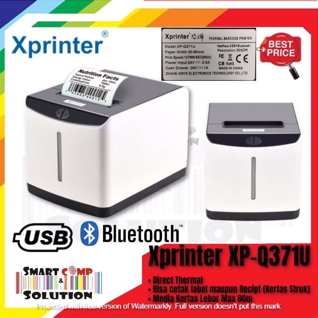 Printer Kasir Label Barcode Thermal 80mm Xprinter XP-Q371U / Q371U