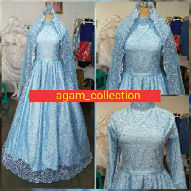 Gaun pengantin/preweding hijab tile akar mutiara + kerudung