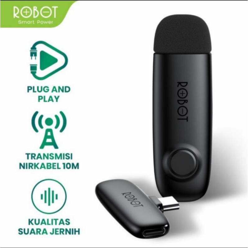 Robot RS20 Mic Wireless Usb C - Robot Mic Bluetooth Nirkabel Live Vlog