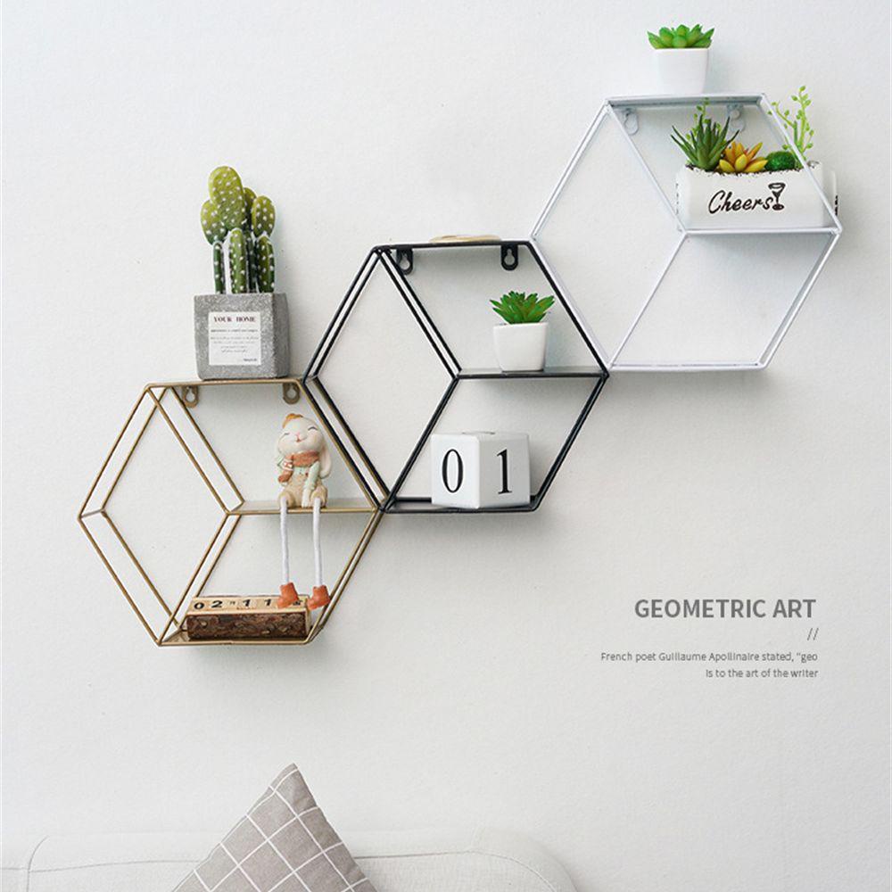 Solighter Hexagonal Grid Wall Frame Besi Kamar Tidur Ruang Tamu Rak Koleksi