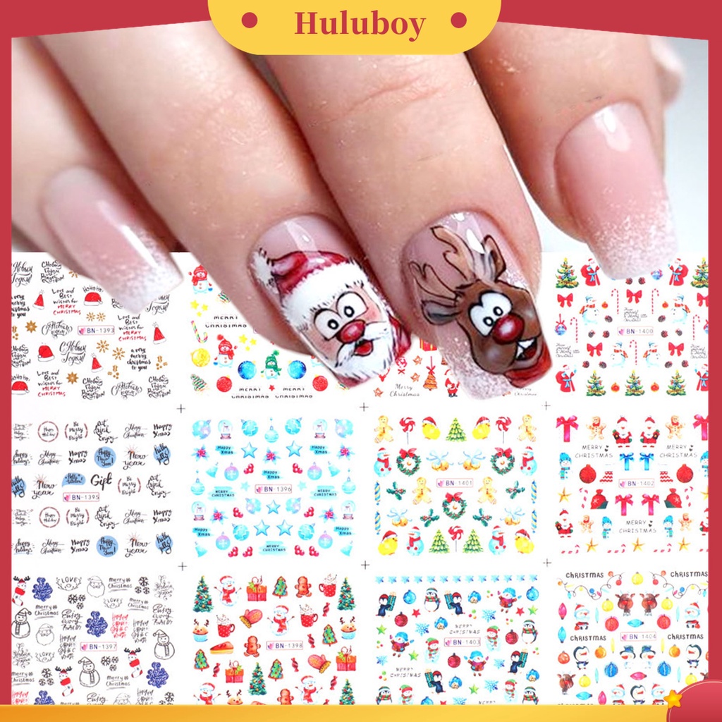 Huluboy Huluboy♡ Stiker Kuku Motif Snowflake Natal Ultra Tipis Untuk Wanita