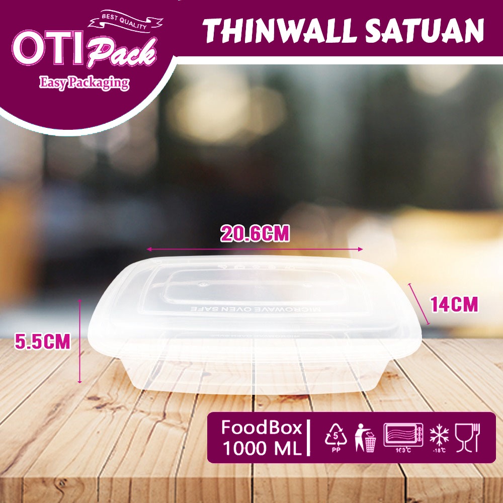 SATUAN Thinwall Otipack Persegi Panjang  1000ML/ Kotak Makan Plastik /  Food Container Box OTMS1000