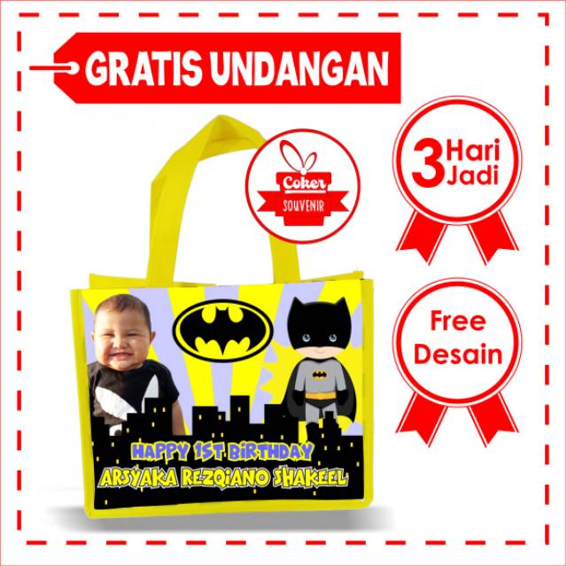 

Produsen tas souvenir ulang tahun anak bahan kain ukuran panjang 25 tinggi 20 lebar 11 cm batman