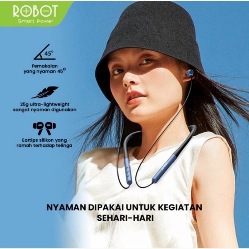 ROBOT N20 Bluetooth Neckband Earphone Magnetic Earbuds Garansi 1 Tahun