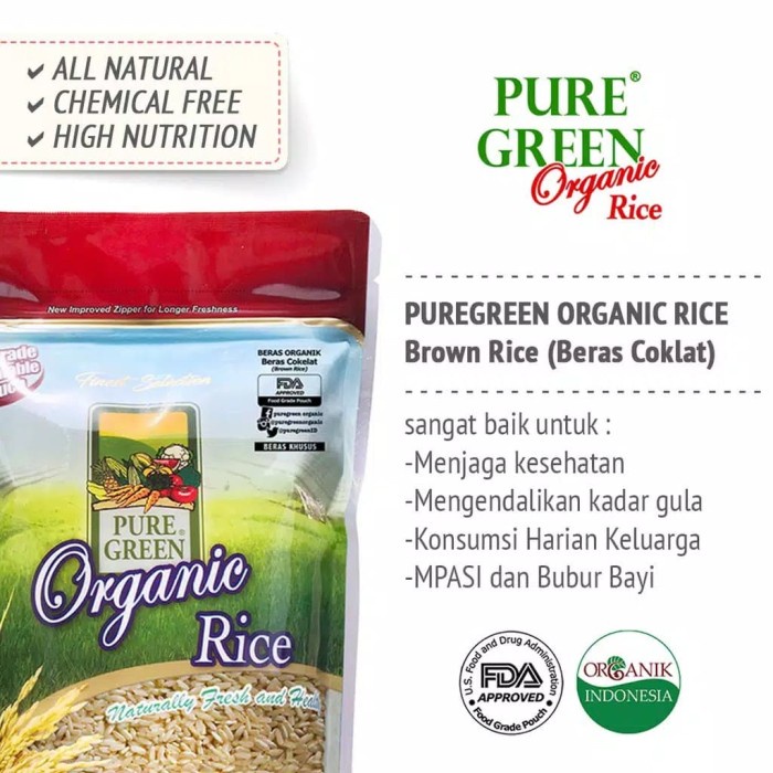 

978qW Puregreen Organic Rice Beras Organik Beras Coklat - Paket 2 X 1 Kg W5Q0112