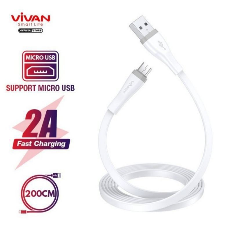 Vivan SM200S Kabel Data Micro USB 2m 200cm Fast Charging 2A MicroUSB Cable Charger
