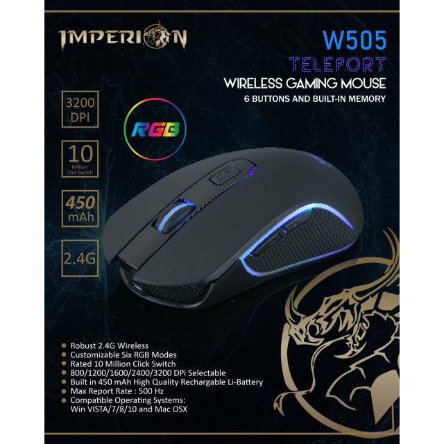 Imperion Gaming Mouse Wireless W505 Teleport Rechargeable