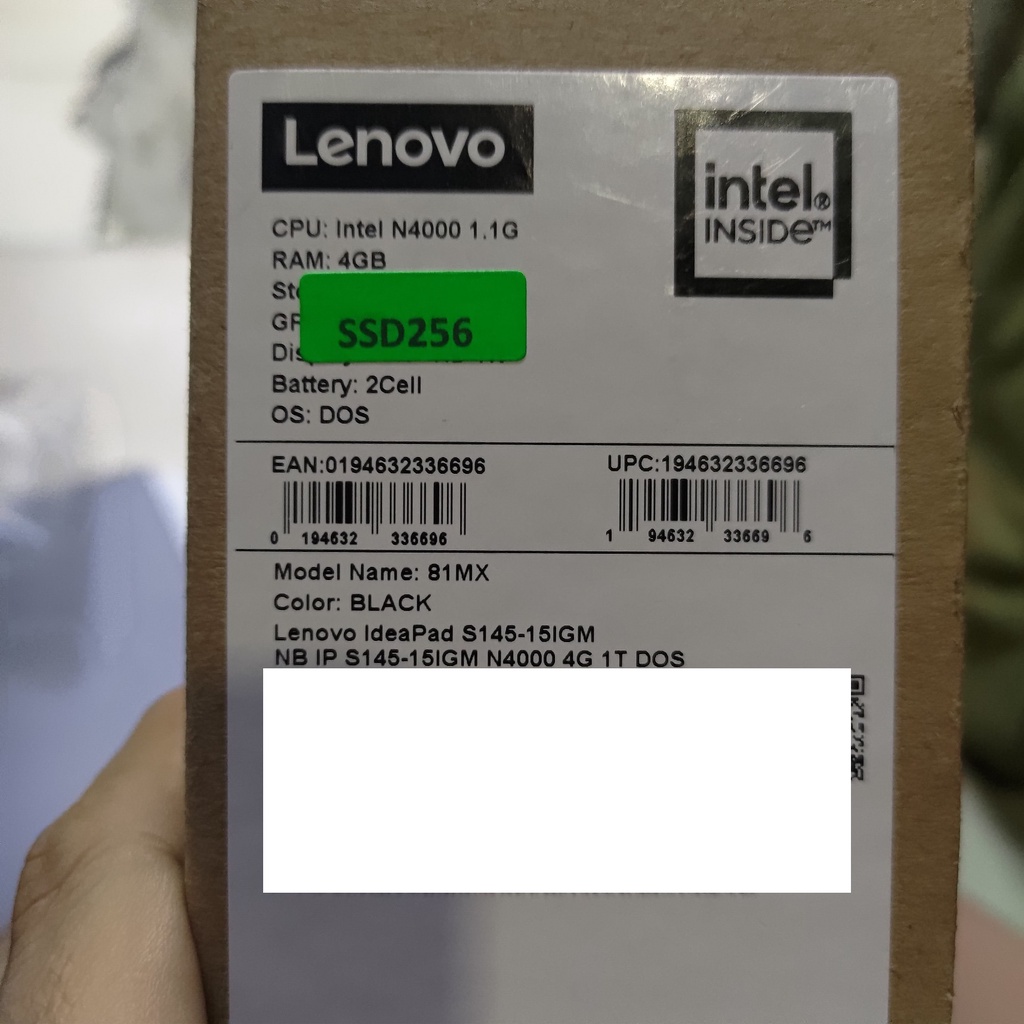 LENOVO IDEAPAD S145 S145-15iGM N4000 4GB SSD 256GB DOS 15.6