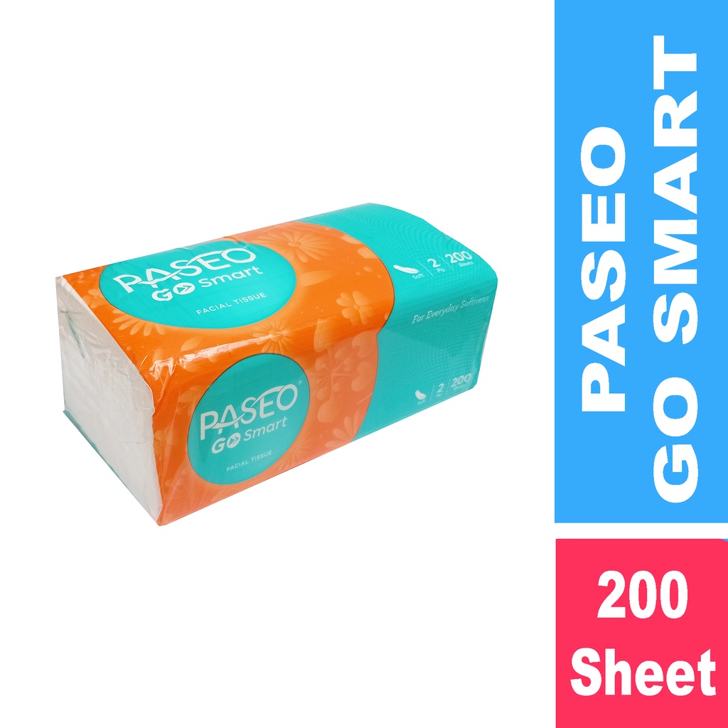 PROMO HEMAT [4 PACK] Tissue Tisu Facial PASEO Go Smart 200 Sheets 2 Ply - Tisu Pembersih Wajah 2ply