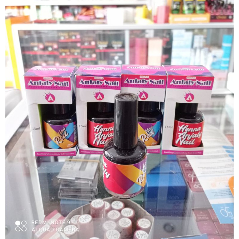 Anjaly BOTOL KACA Henna Kuku Anjaly Nail halal & Kutek  halal Maroon BOTOL KACA