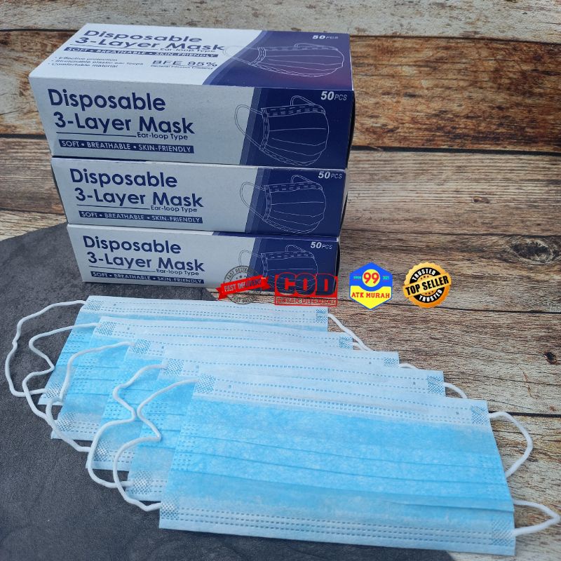 3-ply Masker cantol BIRU/face mask earloop/masker wajah/pelindung udara