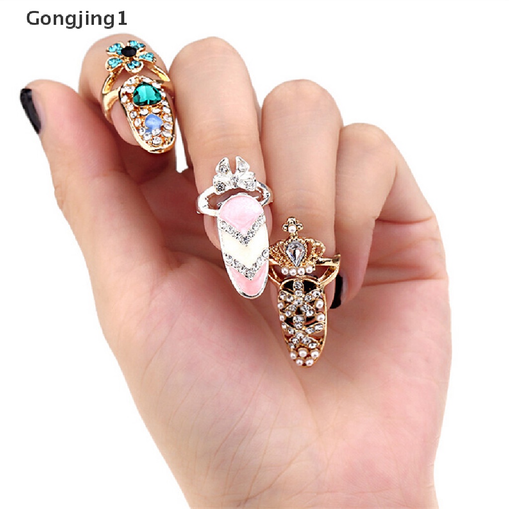 Gongjing1 Cincin Kuku Desain Mahkotabungapita Hias Kristal Gaya Elegan Menarik Untuk Wanita