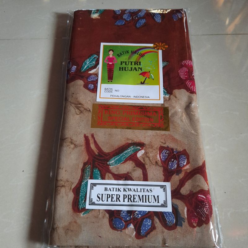 kain batik sarung pekalongan cap kombinasi tulis tlasah blok putih-C badan coklat