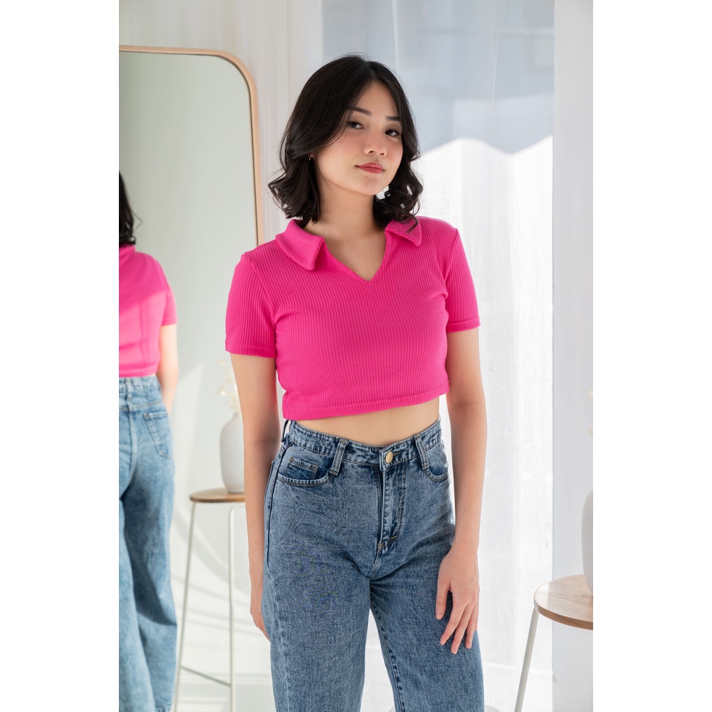 (COD) OH Fashion Aurellie Polo Crop Top Kaos Wanita Crop Tee #2776