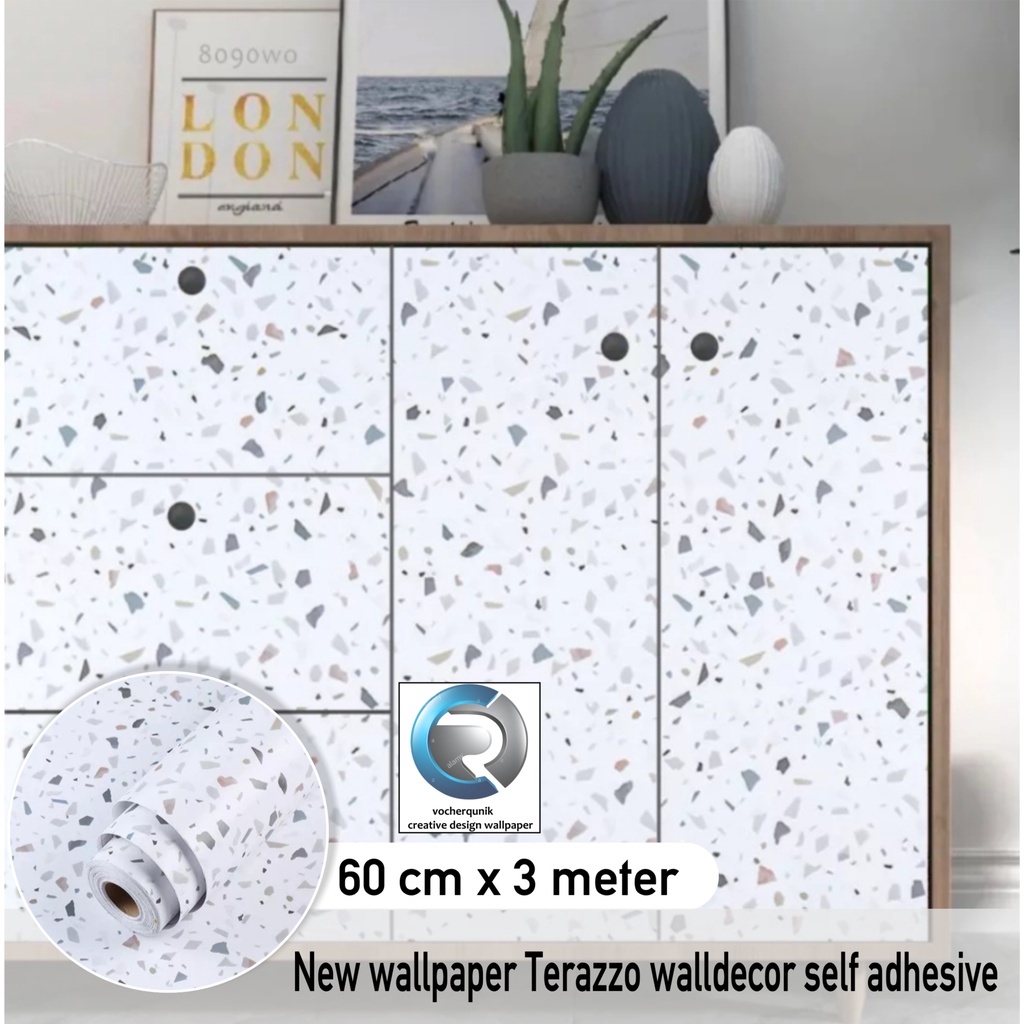 wallpaper stiker dinding/kayu/meja/lemari/dapur/kamar motif granit 60 cm x 5 meter anti air tahan pa