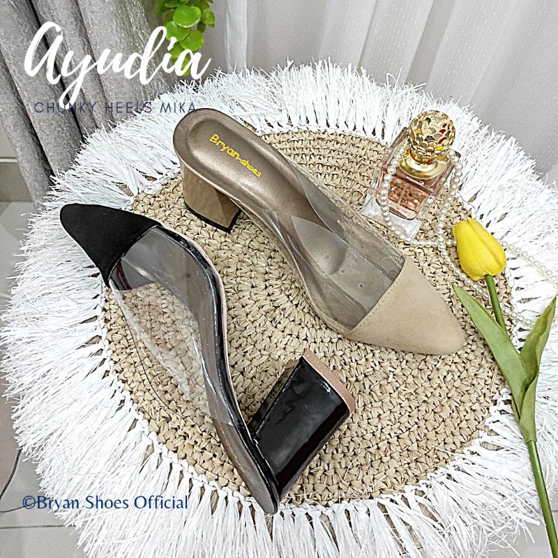 Bryan Ayudia Mules Style Heels 8cm Suede Beludru Tahu glossy Jumbo Bigsize Oversize 36-40 41 42 43