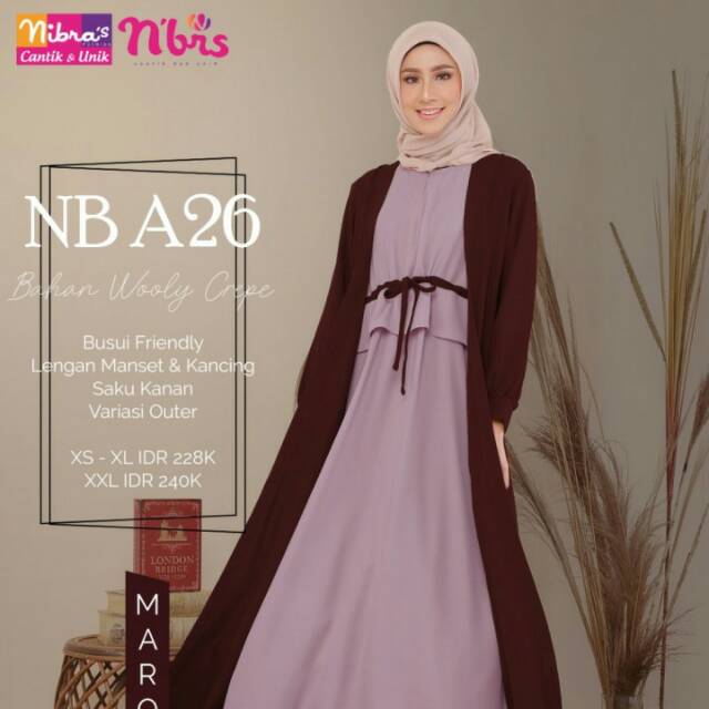 NIBRAS GAMIS MUSLIM WANITA NBA 26 WARNA HITAM DAN MAROON